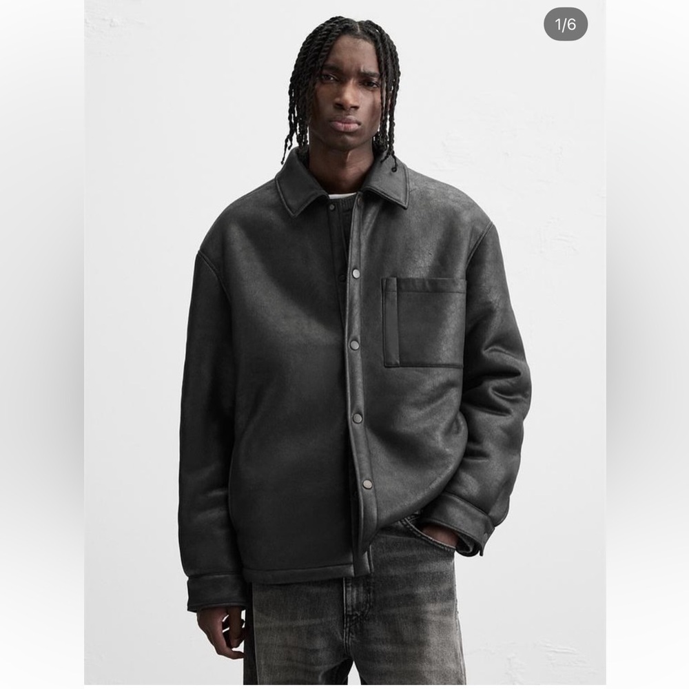 Zara Men’s faux leather and fur lined jacket